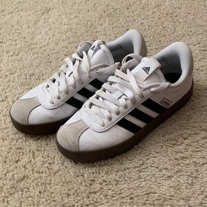 Adidas Women's White and Black Athletic Shoes with Brown Sole